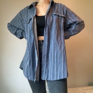 Blue Striped Casual Button Down Long Sleeve Shirt